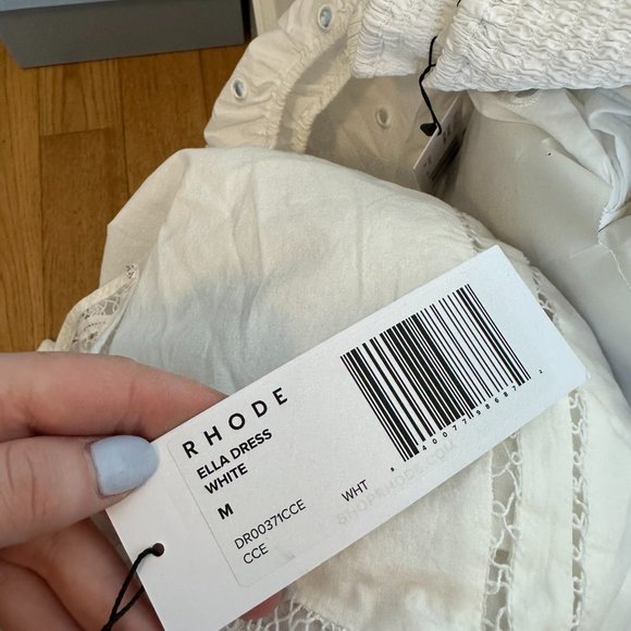 Rhode Ella Blouson Mini Dress Flared Embroidered Accent Braided Belt White - Picture 3 of 9